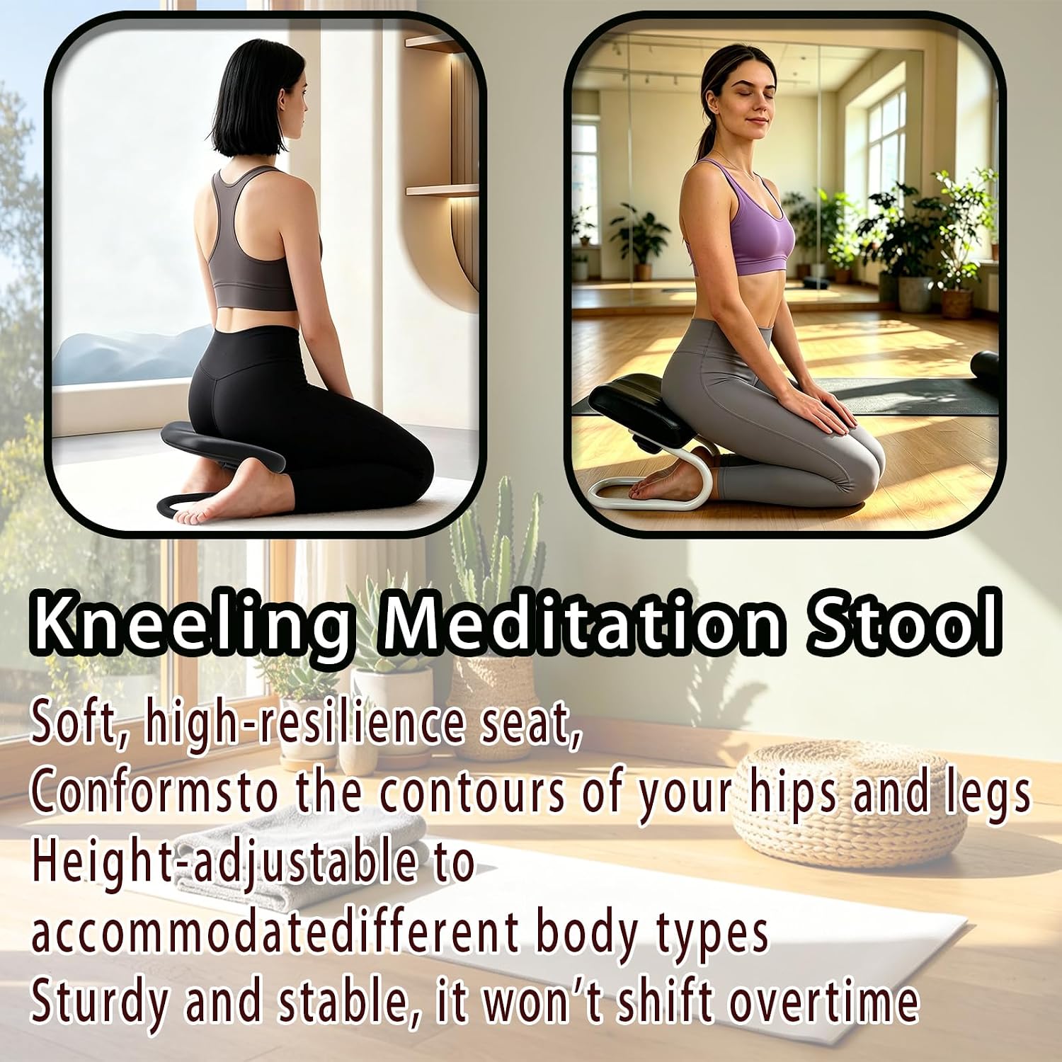 Meditation Bench & Prayer Kneeling Meditation Stool, Adjustable Height Meditation Chair, Prayer Bench with Cushion for Home Worship, Studio Portable Non-Slip Yoga Stool and Quiet Reflection.