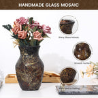 Mosaic Glass Flower Vase for Home Decor, Handmade Glass Vases for Living Room, Kitchen, Wedding, Office (Brown, 5 * 8 Inch)