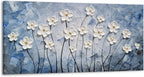 YHSKY ARTS Floral Canvas Wall Art Hand Painted Blue and White Heavy Textured Painting Modern Abstract Flower Pictures Contemporary Artwork for Living Room Bedroom Office Decoration