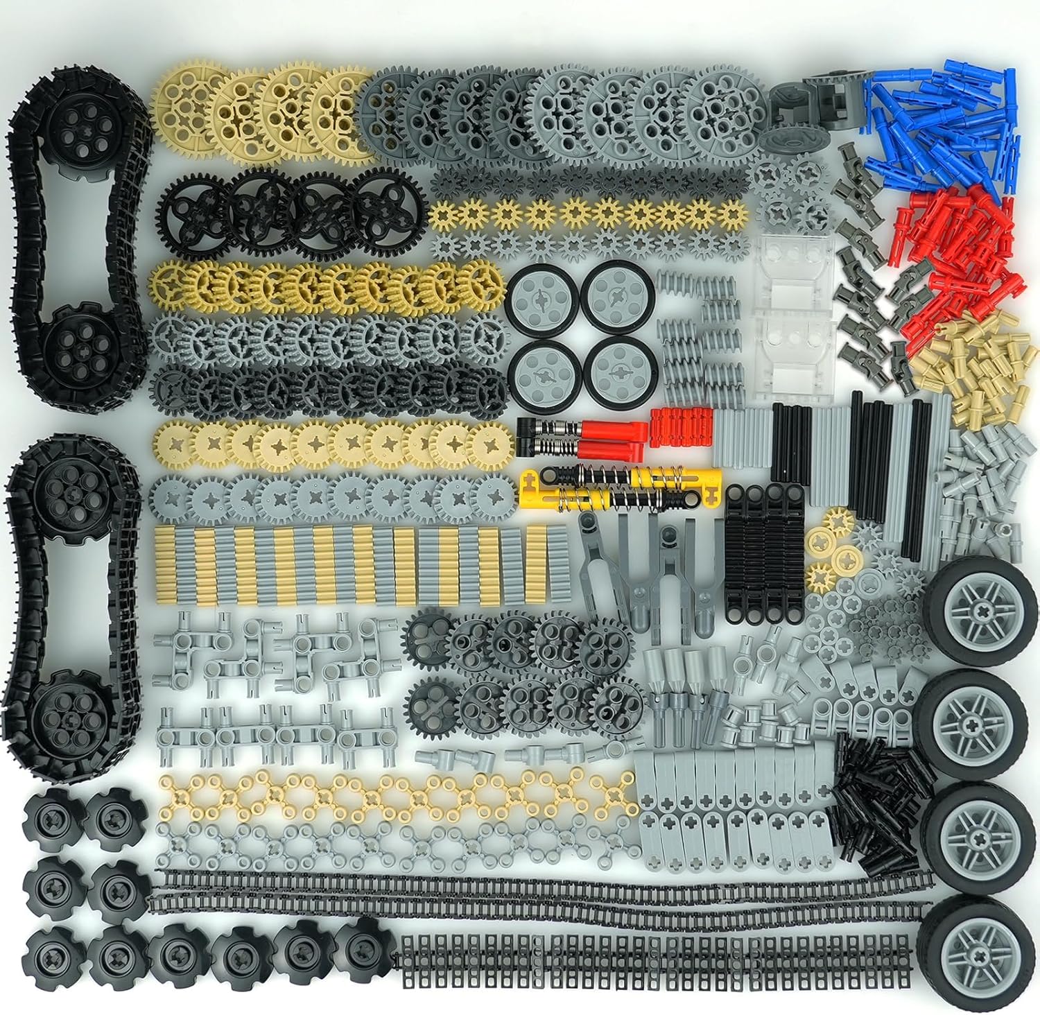 MALEKO Technical Gears-Axles-Pins-Wheel Set, 800+ Piece Technical Parts Compatible with Major Brands, Building Block Accessories Kit-Motor, Wheels, Chain Link Connector, Tires