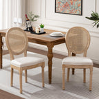 SoarFlash French Dining Chairs Set of 2, Vantage Dining Chair with Round Back, Wood Leg Farmhouse Country Rattan Dining Chair for Kitchen,Bedroom,Beige