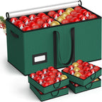 Christmas Ornament Storage Box Store 128-3" Ornaments, Ornament Organizer Storage box with Dual Zipper Closure Visual Cover & Adjustable Dividers, Holiday Decorations Storage Container with 8 Trays