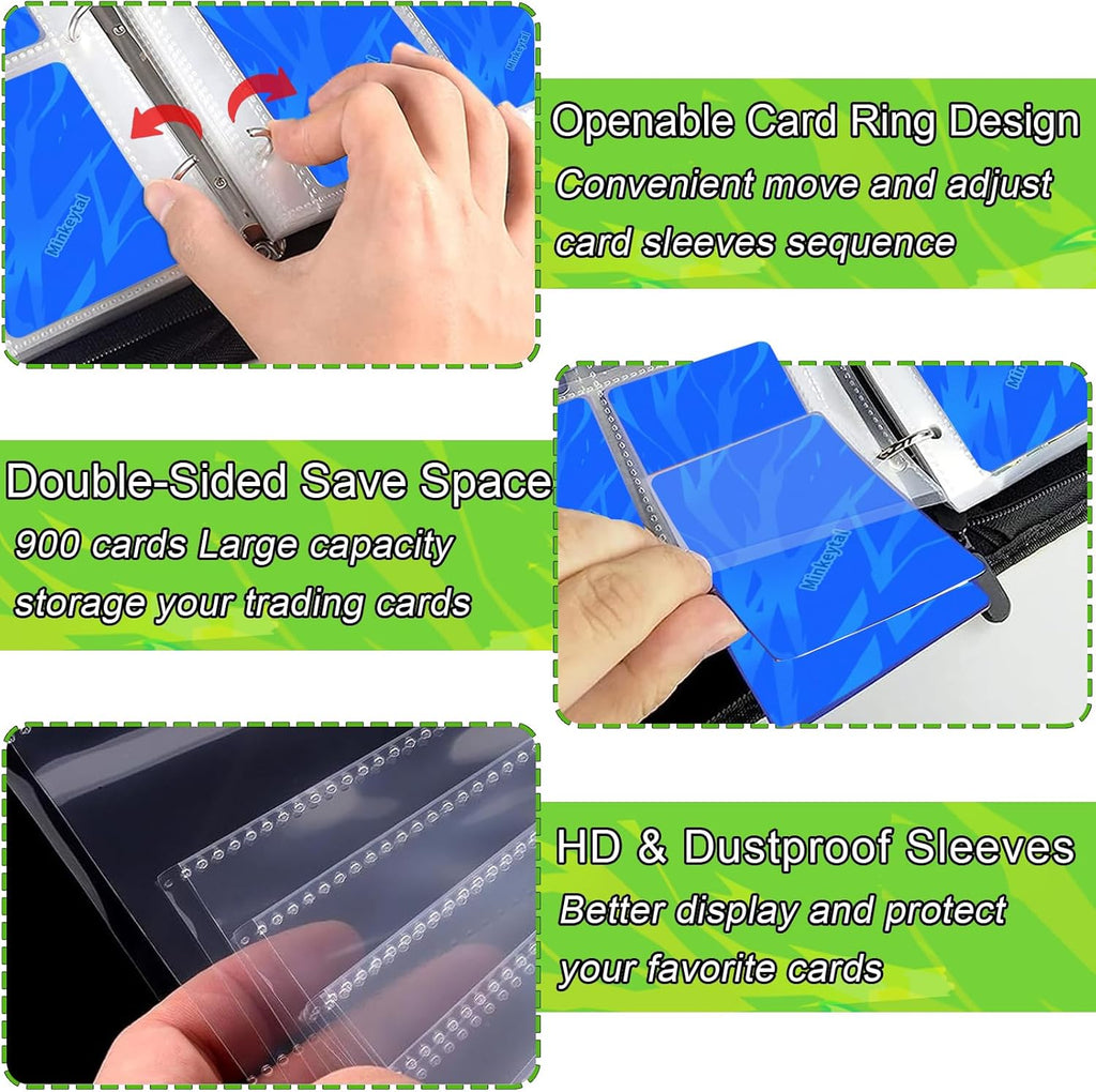 Card Binder for Cards, 9-Pocket Trading Card Binder with 50 Removable Sleeves Fits 900 Cards, Great Creative Design Card Collection Binder Album Gift for Boys Girls Aged 4 to 16 (900 Pockets)