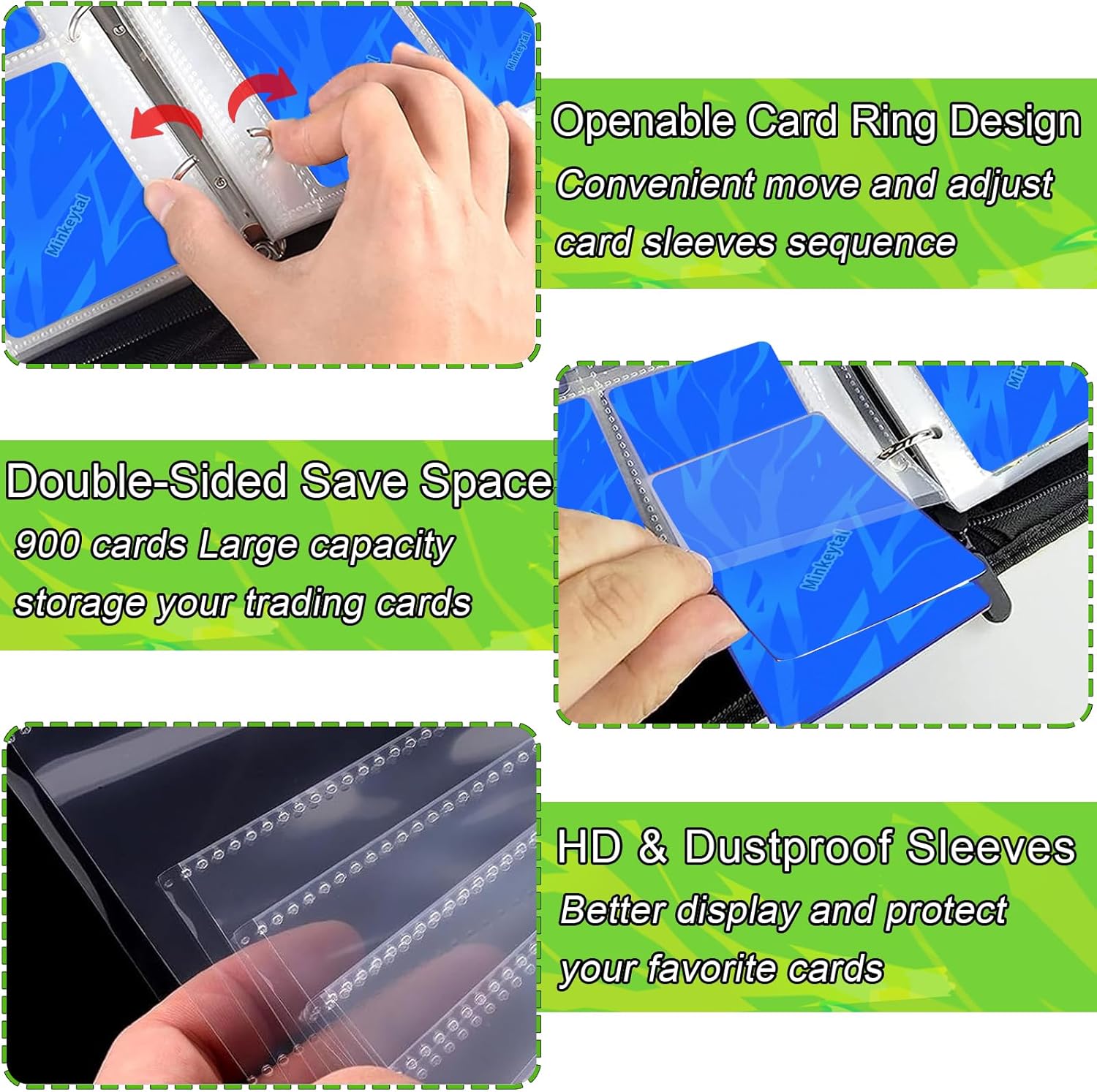 Card Binder for Cards, 9-Pocket Trading Card Binder with 50 Removable Sleeves Fits 900 Cards, Great Creative Design Card Collection Binder Album Gift for Boys Girls Aged 4 to 16 (900 Pockets)