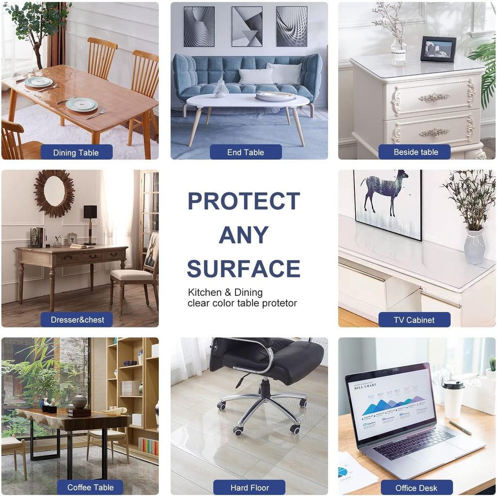 24x42 Inch Clear PVC Table Cover Protector 1.5mm Thick Custom Plastic Desk Pad Waterproof Vinyl Table Top Protector Mat for Coffee Table Dining/Living Room/Coffee/Garden Table Laptop Writing Desk