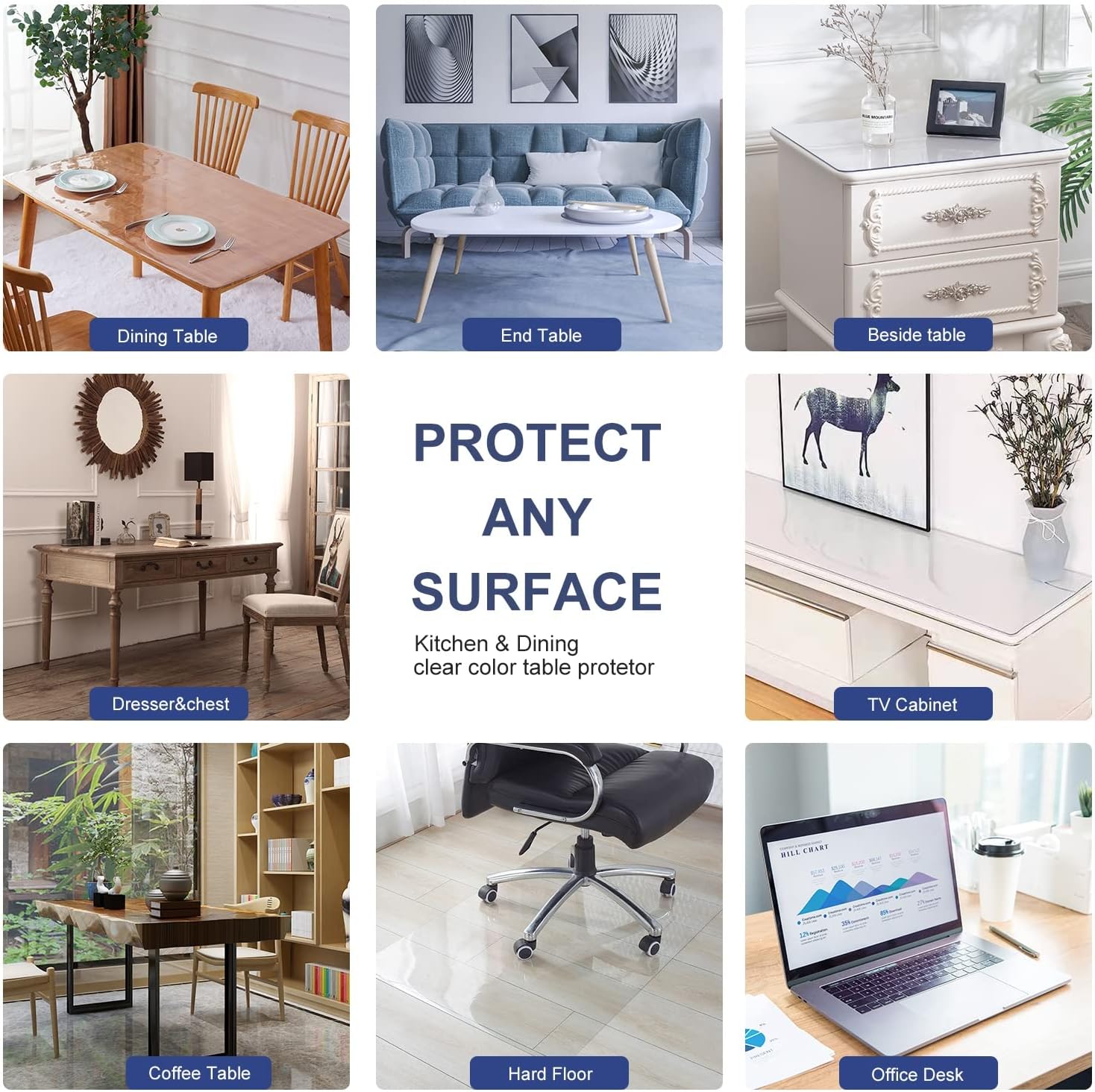 24x42 Inch Clear PVC Table Cover Protector 1.5mm Thick Custom Plastic Desk Pad Waterproof Vinyl Table Top Protector Mat for Coffee Table Dining/Living Room/Coffee/Garden Table Laptop Writing Desk