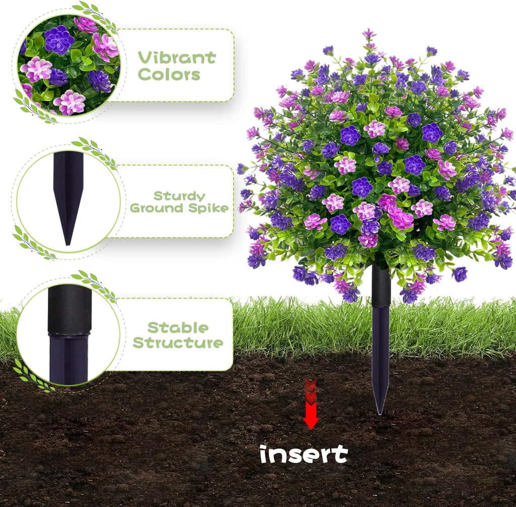 2 Pack Artificial Boxwood Topiary Ball Trees with Spikes, Outdoor UV Resistant Fake Plants Flowers, Faux Bushes Shrubs Greenery for Planters Yard Porch Pathway Office Balcony Decor - Purple