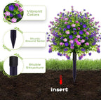 2 Pack Artificial Boxwood Topiary Ball Trees with Spikes, Outdoor UV Resistant Fake Plants Flowers, Faux Bushes Shrubs Greenery for Planters Yard Porch Pathway Office Balcony Decor - Purple