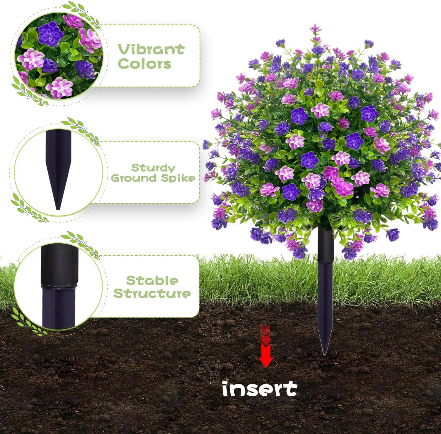 2 Pack Artificial Boxwood Topiary Ball Trees with Spikes, Outdoor UV Resistant Fake Plants Flowers, Faux Bushes Shrubs Greenery for Planters Yard Porch Pathway Office Balcony Decor - Purple