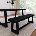 Plank+Beam 60 Inch Farmhouse Dining Bench, Solid Wood Entryway Bench, Wooden Outdoor Bench, Kitchen Dining Seat, Dining Room, Home Office, Living Room Furniture, Easy Assembly, Black Wirebrush