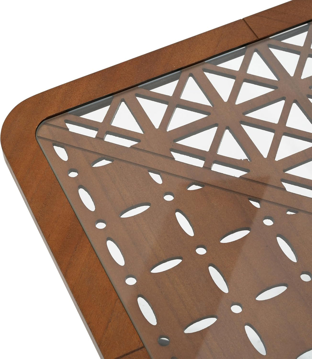 Christopher Knight Home Lyle Industrial Coffee Table with Geometric Glass Top, 23.6" Square Modern Accent End Sofa Side Table for Living Room, Black Finish with Rustic Wood Edge, Brown+Black