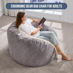Hobestluk Adult Bean Bag Chair 3FT Large Lounger with Plush Cover, Grey | Memory Foam Filled, Removable and Washable Cover, Portable Handle, Relaxing, Reading, Medium, Skin-Friendly Plush Faux Fur