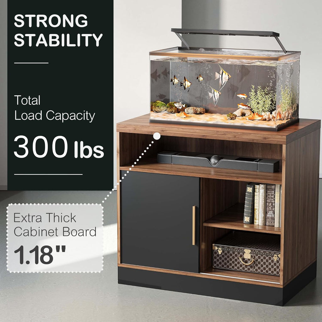 ModernMate Modern Wood Accent Storage Cabinet with Sliding Door, Adjustable Open Shelves, Floor Standing Storage Cabinet for Home Office,Tool, Arts, Craft,Supply,31”W×20”D×29”H, Black Walnut
