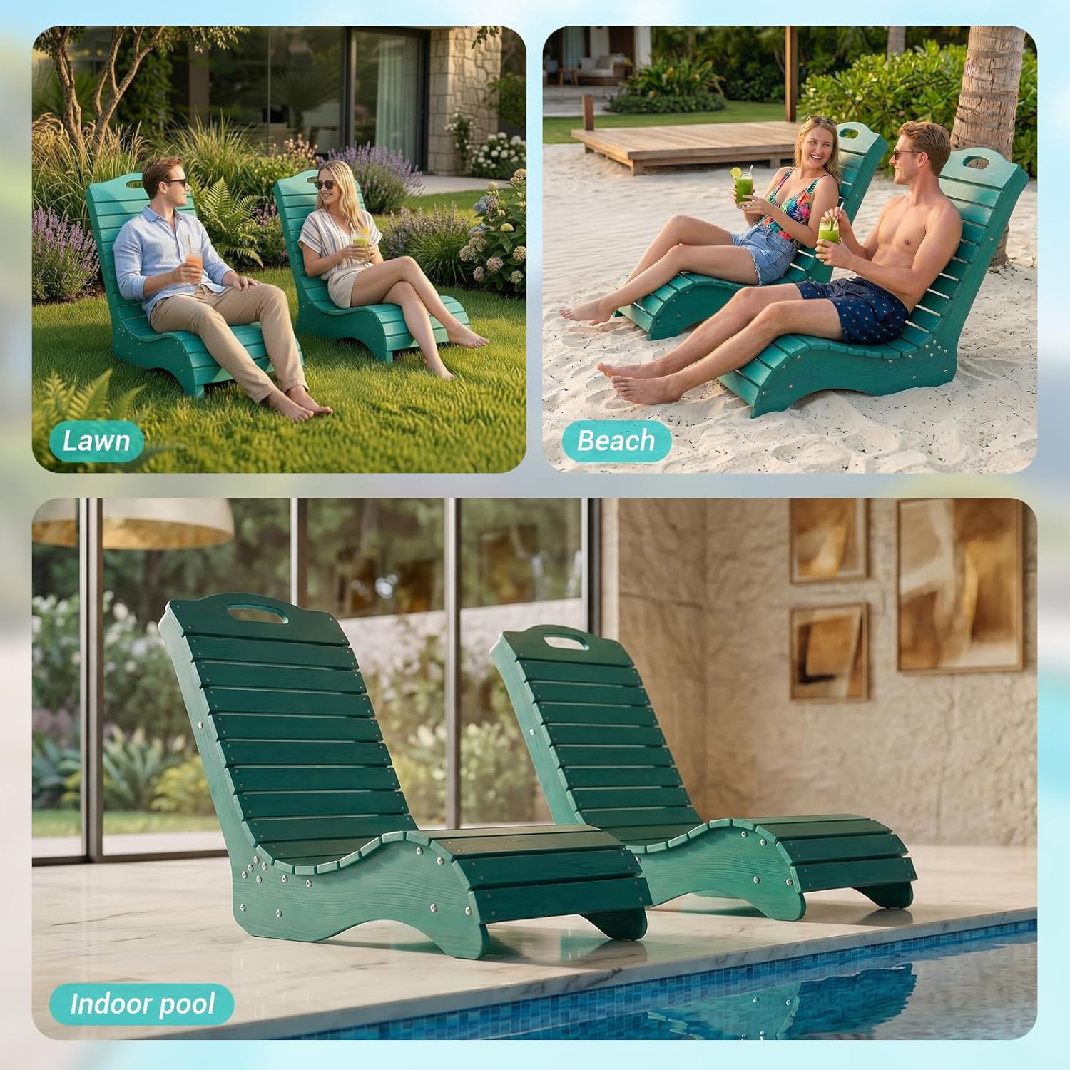Skybright HDPE Pool Lounge Chairs, in-Pool Chaise Lounge Outdoor with Wheels, S Shape Patio Sun Shelf Lounger for Poolside, Deck, Patio, Beach