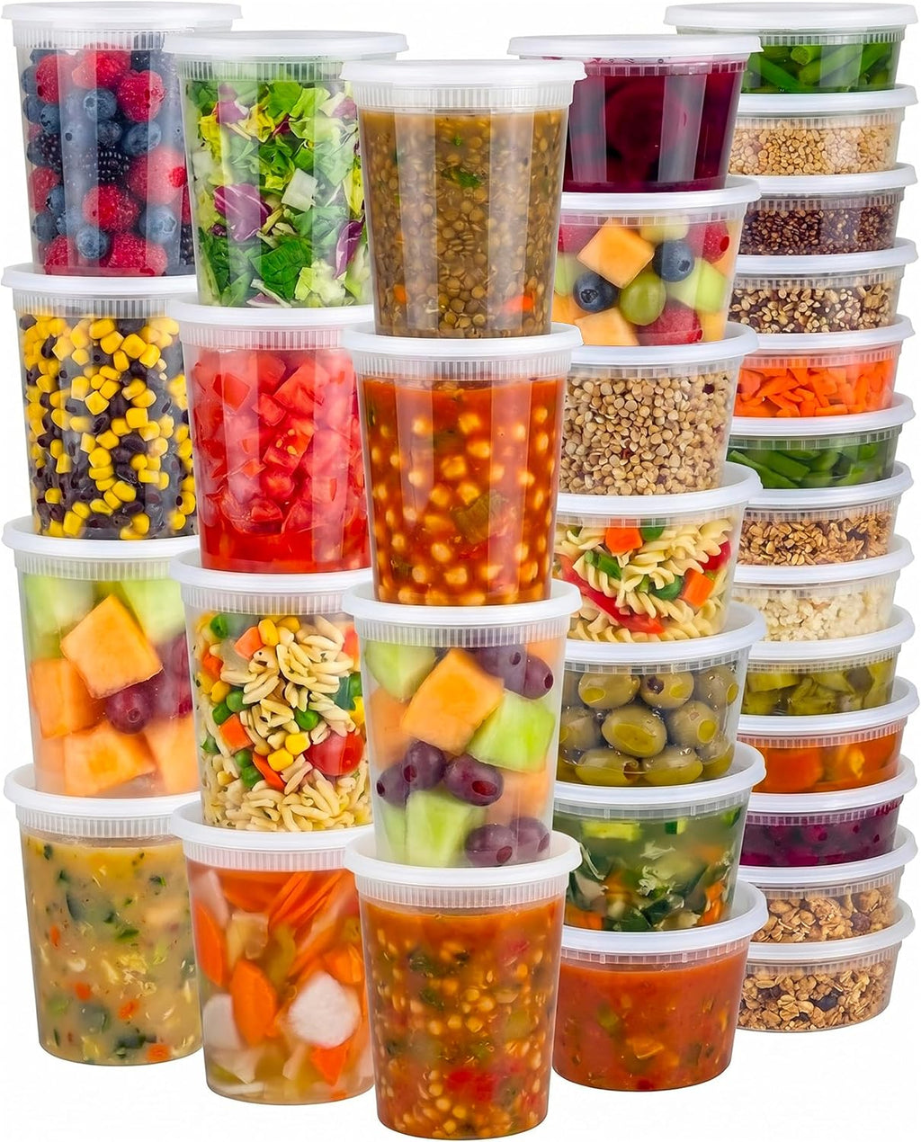 JoyServe 120 Sets Deli Containers with Lids – 8oz, 16oz & 32oz – Leak Proof, Microwaveable, Dishwasher & Freezer Safe – Plastic Food Storage & Soup Containers