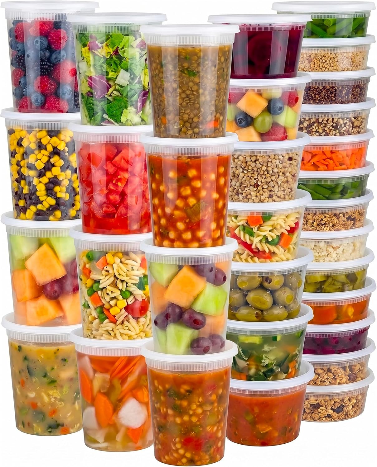 JoyServe 120 Sets Deli Containers with Lids – 8oz, 16oz & 32oz – Leak Proof, Microwaveable, Dishwasher & Freezer Safe – Plastic Food Storage & Soup Containers