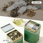 Tea Tin, Premium Tight Sealing Metal Canister with Press On Lid, Storage Tin for Loose Leaf, Tea Bags, Coffee Beans & Spices, Ideal for Kitchen Countertop & Pantry, Green Square Tinplate Can
