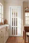 SmartStandard 30" x 80" Accordion Doors Interior, Double-Layer Accordion Doors for Doorway Closet Bathroom, PVC Folding Door Interior with Frosted Acrylic Glass, Full-Side Magnetic Strip, White