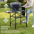 EVER ADVANCED 30.7" Seat Height Tall Directors Chair with Side Table, Foldable Bar Stool & Camping Chair for Makeup Artist, Sports Events and Craft Shows, Supports 350lbs, Grey/Black