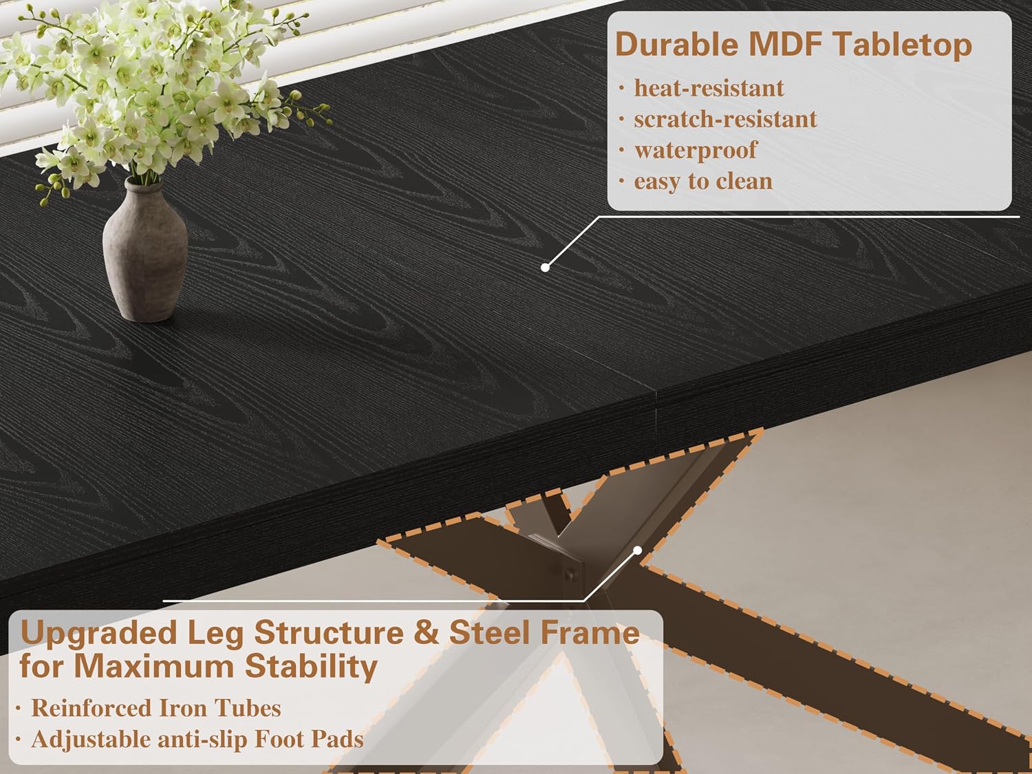 Extendable Dining Table for 4 6 8, 55"-70.9" Black Kitchen Table, Wood Rectangle Expandable Dining Room Table with Hidden Storage, Space Saving, for Kitchen Dining Living Room, Modern
