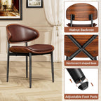YaFiti Dining Chairs Set of 6, Dining Room and Kitchen Chairs, Mid Century Modern Retro Chair, Upholstered PU Leather Chairs for Vanity with Walnut Bentwood and Metal Legs(Brown)