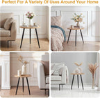 VECELO Modern Side Table, Round Small End Table, Exclusively Designed Hand-Crafted Small Nightstand, Solid Wood,Natural top with Black Metal Legsfor Bedrooms, Living Rooms and Home Office
