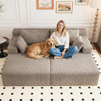 71" Oversized Double Chaise Lounges Indoor, Upholstered Corduroy Oversized Chaise Lounge Chair, Modern Sleeper Loveseat Chair Boneless Cloud Couch for Living Room Bedroom Reading (Camel)