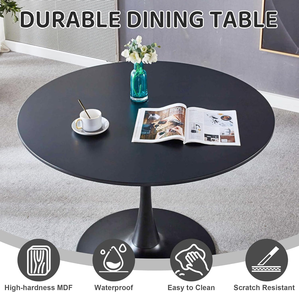 42 Inch Black Round Dining Table for 4-6 People,Mid-Century Black Tulip Table,Modern Kitchen Dining Table with MDF Table Top and Pedestal Base for Home and Kitchen