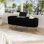 Storage Ottoman Bench, 45" Velvet End of Bed Bench Bedroom Bench with Golden Metal Legs, Upholstered Storage Bench for Bedroom Living Room Entryway and Window, Black