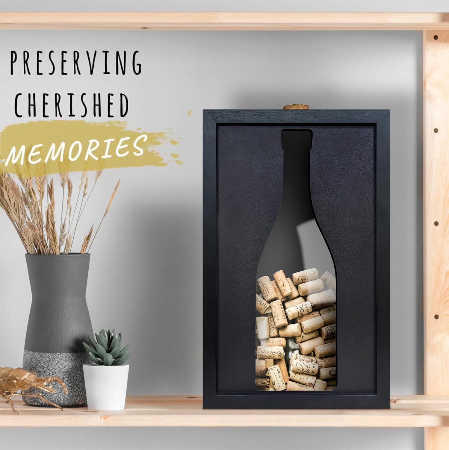 flinelife Wooden Wine Cork Holder, 13x8, Wine Cork Collector Shadow Box - Perfect for Wine Lover Gift