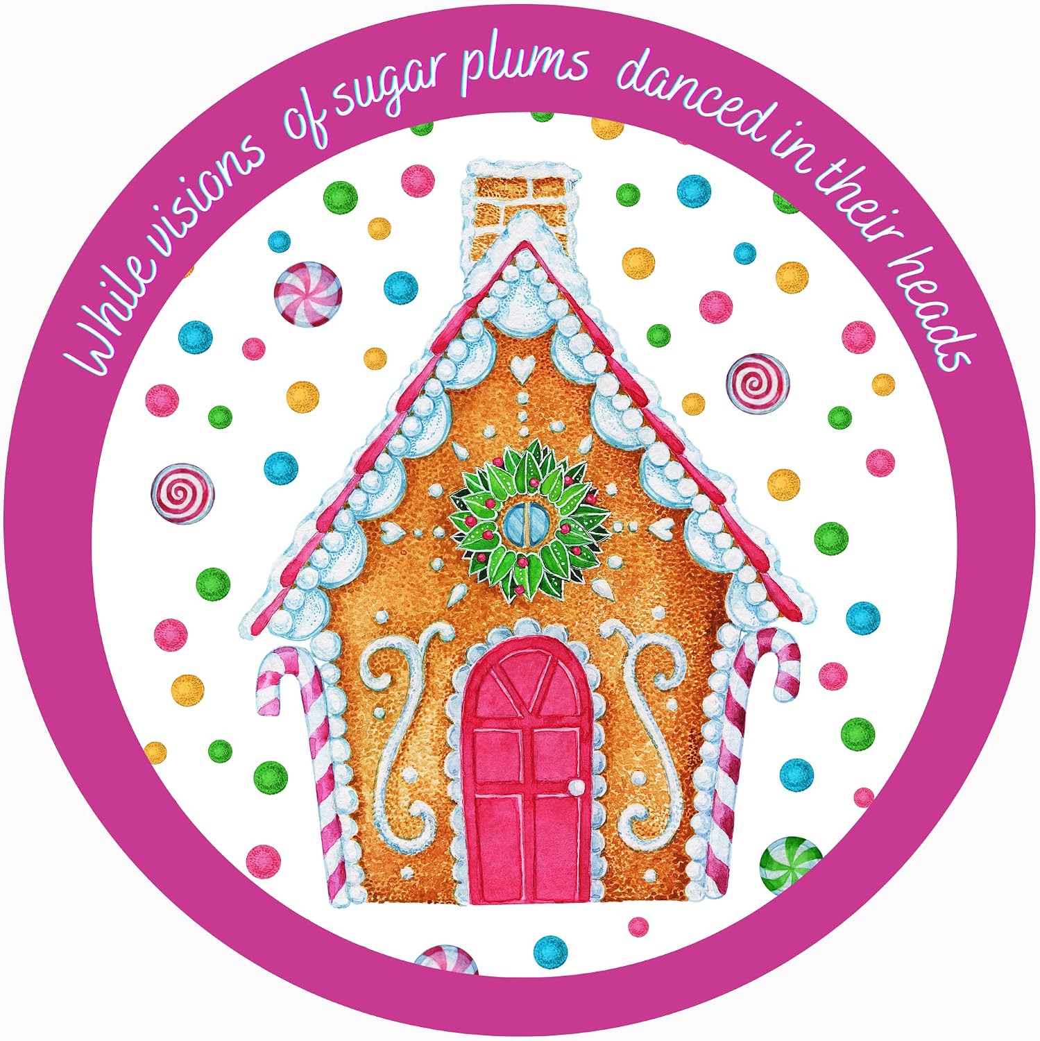 Gingerbread Sugar Plum House Christmas Wreath Handmade Deco Mesh Available in 24 inch and 28 inch diameters