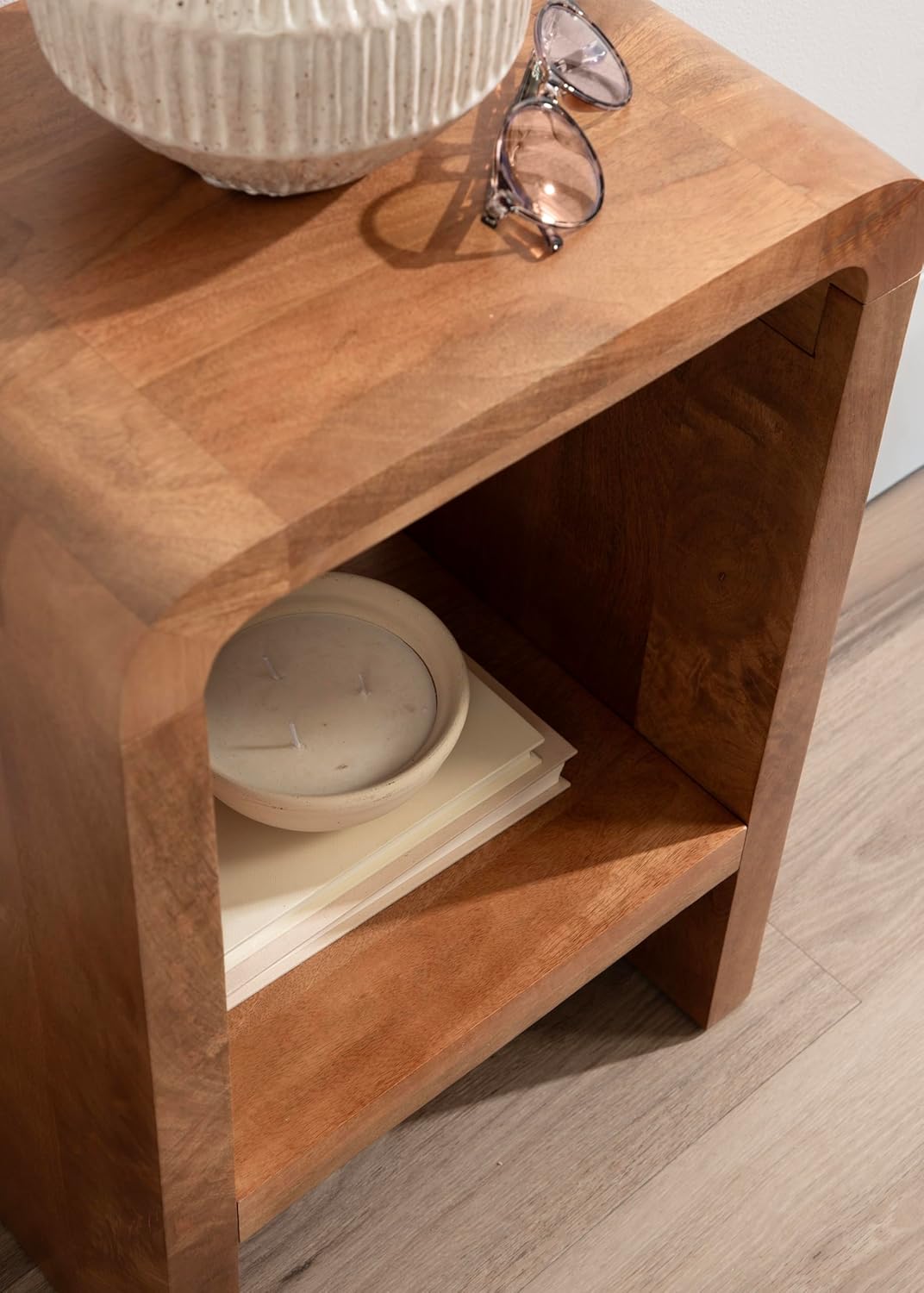 Kate and Laurel Reddy Modern Arched Wood Side Table, 16 x 12 x 24, Warm Natural, Transitional Two-Tier End Table for Use as a Bedroom Nightstand or Small Record Player Stand