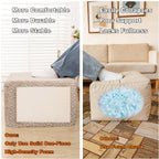 Square Stuffed Pouf Ottoman Poufs with One-Piece Seamless Foam Filling, Furry and Fluffy Pouf Foot Stool, 20 X 14 Floor Poufs Ottoman Foot Rest for Living Room (Light Coffee)