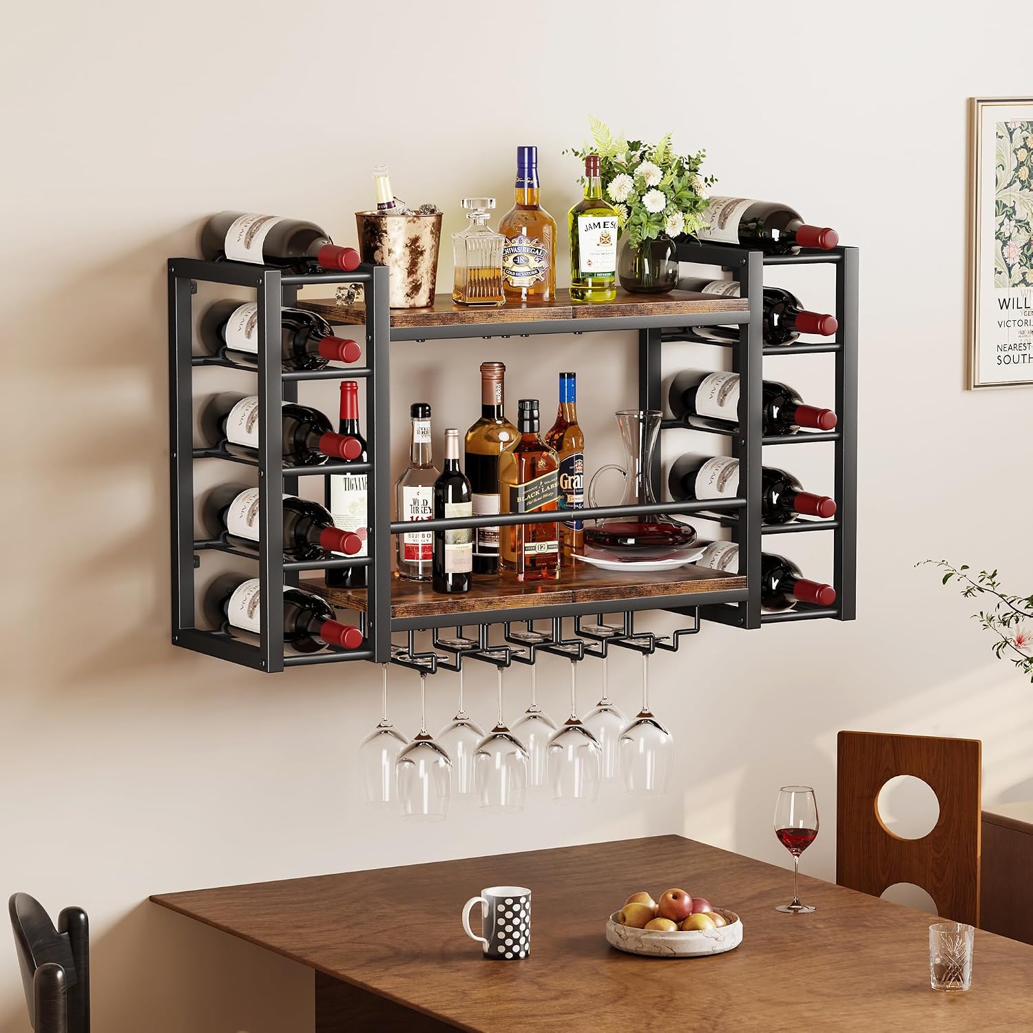 Homeiju Wall Mounted Wine Rack for 30 Bottles, Metal Wine Shelf Storage with Top Enclosure, (31.7" W x 9.8" D x 19.7" H)