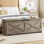 IDEALHOUSE 47.3" Storage Chest, Toy Chest for Kids, Wooden Large Toy Box, Storage Bench with Safety Hinge, Farmhouse Storage Trunk for Entryway, Living Room, Bedroom, Playroom,Washed Grey