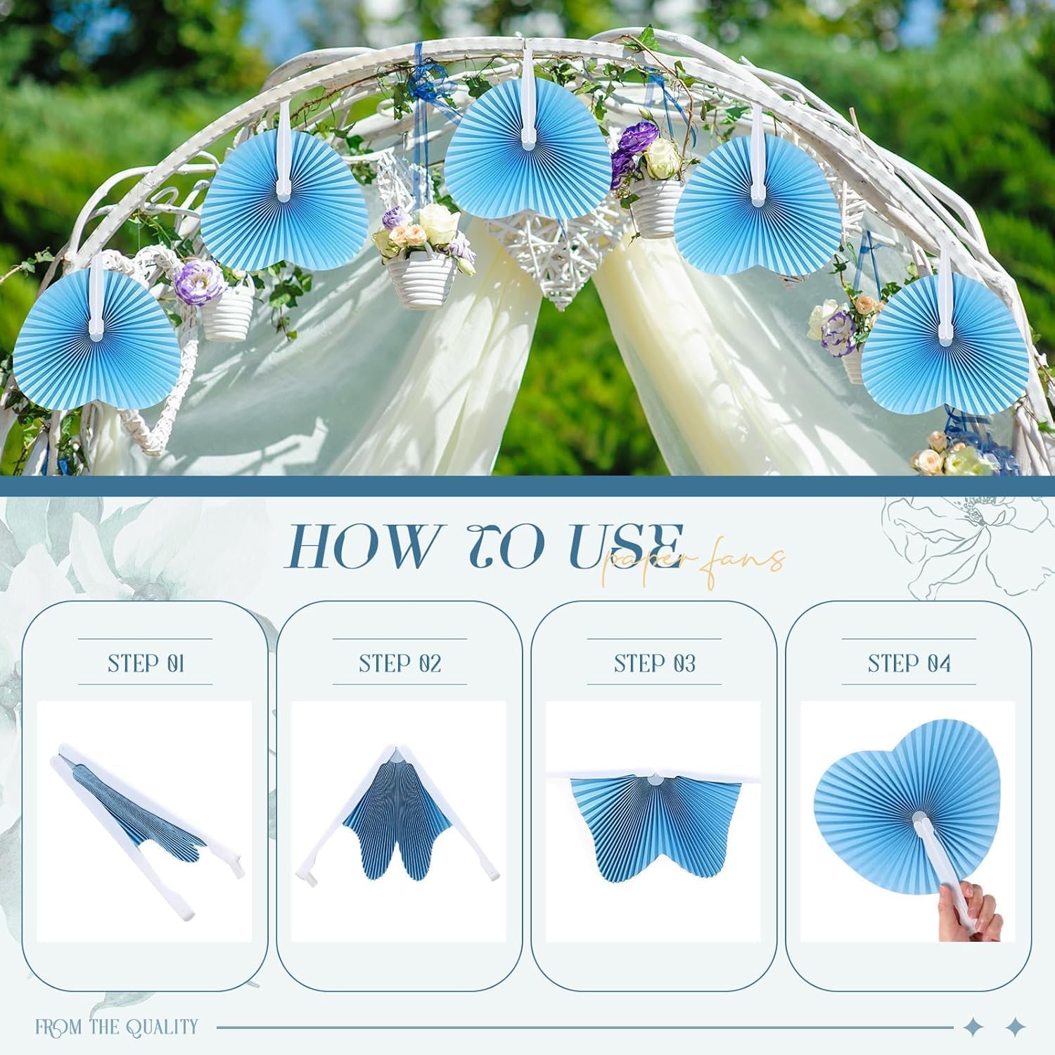5Pcs Heart-Shaped Paper Fans, Foldable Handheld Fans for Wedding, Bridal Shower, Party Favors & Decorations, Blue/Pink