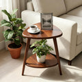 2-Tier Teardrop Shape End Table, Wood Side Table with Storage Shelf, Nightstand for Living Room Bedroom, Mid Century Modern Small Side Tables for Small Spaces, Solid Wood Legs, Walnut Brown