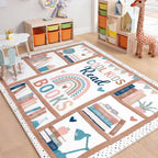 3.3 x 3.9 ft Boho Classroom Rug Library Reading Rug Calming Corner Mat Bookshelf Mental Health Area Washable Non Slip Soft Fluffy Carpet for School Bedroom Living Room Playroom
