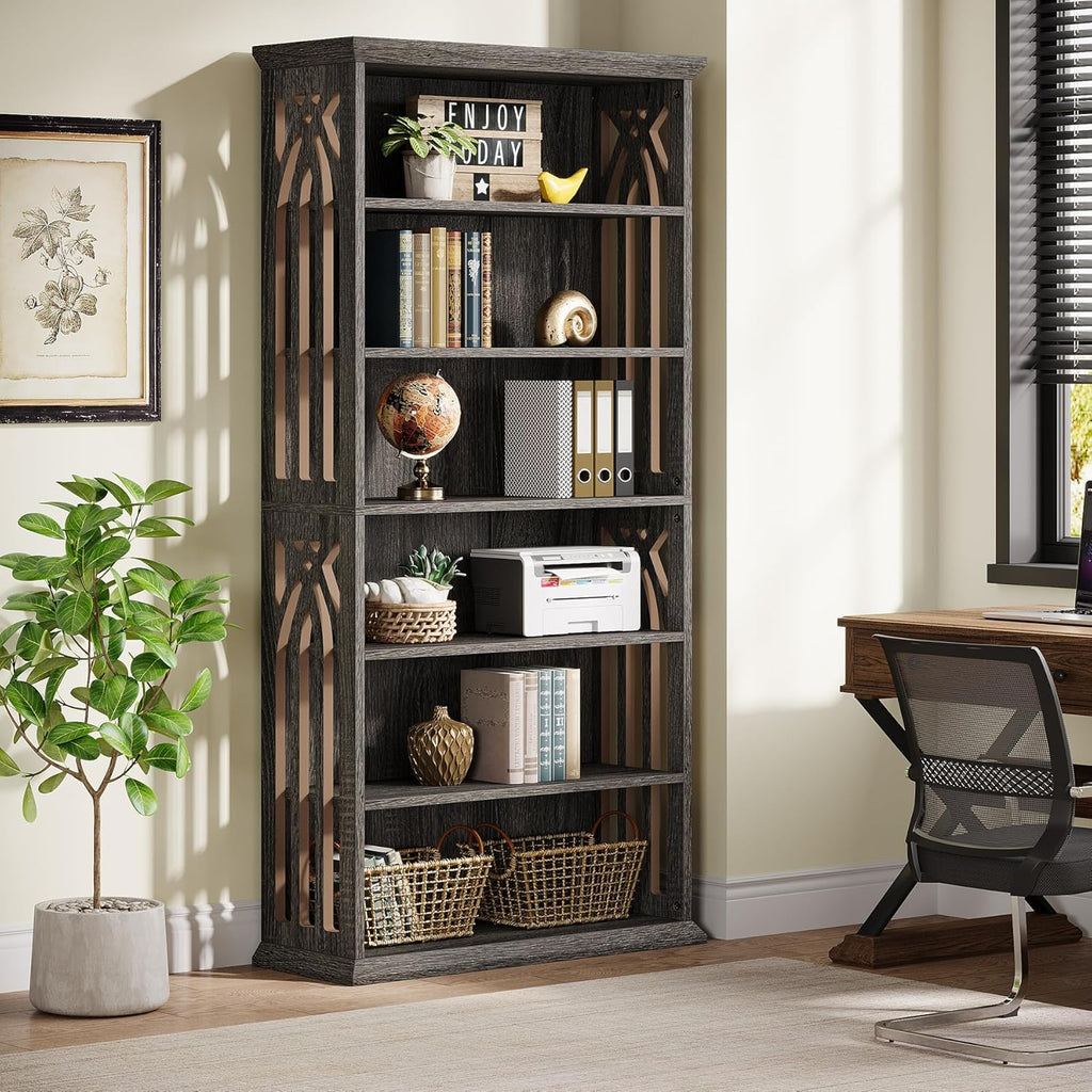 Tribesigns 6-Tier Gray Bookshelf, 75-Inch Tall Bookcase, Large Bookshelves and Bookcases Freestanding Display Shelves, Wood Book Shelf for Living Room, Home Office, Bedroom, Gray