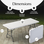 2 Pack of 6 Feet Foldable Table with Built in Handle & Steel Legs | Heavy Duty Portable | Perfect for Party, Dining, Wedding, Events, Picnic Indoor, Outdoor, Camping, Utility, Temporary