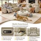 Power Reclining Sectional Sofa Set, Living Room Furniture Sets, Breathing Leather Sectional Couch and Loveseat with 4 Recliners, LED Light, USB Charging Port & Storage for House/Home Theater