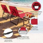 Tangkula Beach Lounge Chair, Folding Sunbathing Recliner with Face Hole, Face Down Tanning Chair with 4-Level Adjustable Backrest & 3 Removable Pillows, Chaise Lounge Chair for Patio (1, Red)