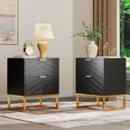 Black Nightstands Set of 2 Modern Night Stand Set 2 with 2 Drawers for Bedroom Bedside Night Tables with Gold Handles Side End Table with Gold Matel Legs