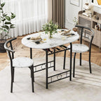Flamaker Dining Table for 2, 3 Piece Round Table & Chair Set, Small Kitchen Table for Breakfast Nook, Wood Grain Tabletop & Built-in Storage Rack, Space Saving for Kitchen, Dining Room (White & Black)