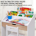 Lil' Jumbl Toddler Wooden Study Desk and Chair Set, Home School Learning Workstation with Writing Table, Storage Drawer, Tabletop Organizer & Hanging Hooks for Children Studying, Reading & Drawing