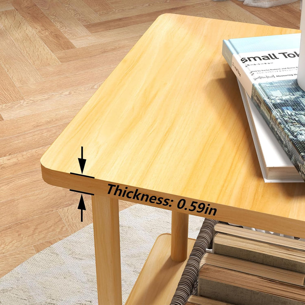 Funecy 2-Tier End Table, Sofa Side Table with Storage, Narrow Side Table, Bedside Table for Bedroom，for Living Room and Small Space (Natural)