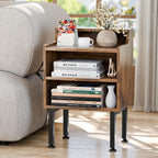 Simple Trending Night Stand, Wood End Table Nightstands, Modern Bedside Table with Open Shelf, Side Table for Bedroom Living Room, Rustic Brown