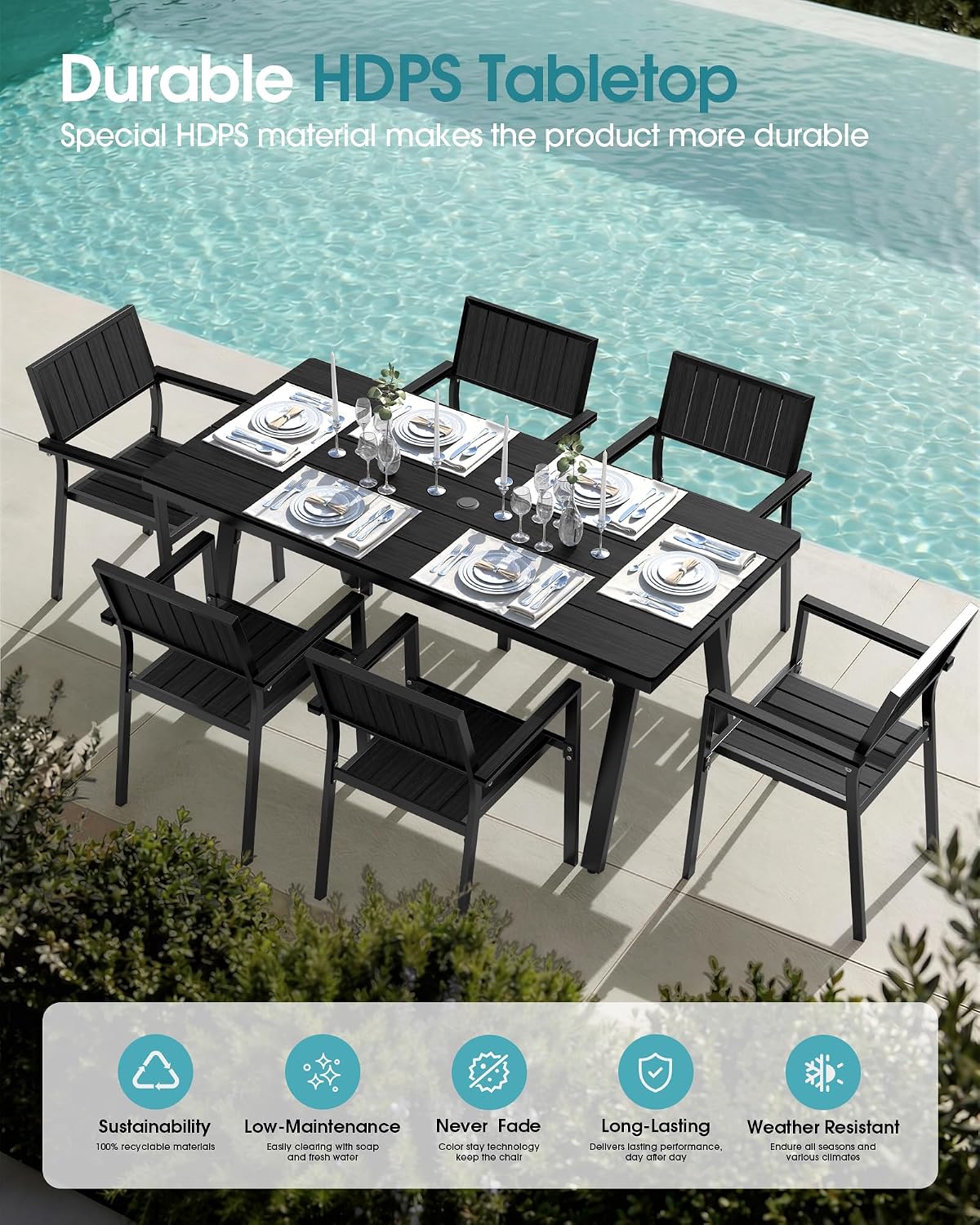 Ciokea Aluminum Patio Dining Chairs Set of 2, Outdoor Stackable Chairs with Wide Seat, All-Weather HDPS Oversized Porch Chair for Backyard, Poolside, Lawn & Garden, Deck | 2-Piece, Black