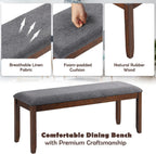 DORTALA Dining Bench, Upholstered Long Bench w/Natural Rubber Wood Legs, Foam-Padded Cushion, Linen Fabric Bench, Rustic Style for Dining Room, Kitchen, Living Room, Grey and Brown