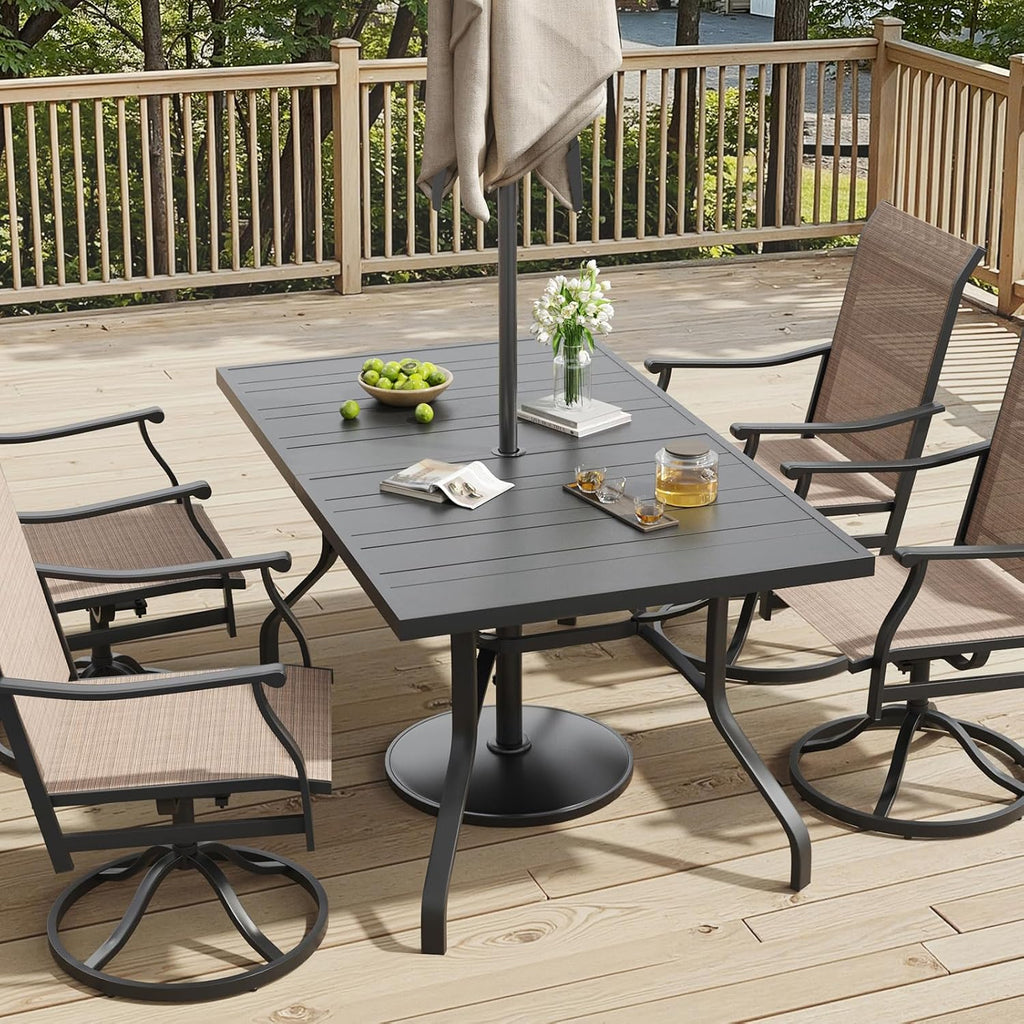 Soohow Outdoor Dining Table 60"x35", Rectangle Patio Dining Table with 1.57" Umbrella Hole, Outdoor Metal Furniture for Patio, Graden, Backyard and Poolside, Weather-Resistant